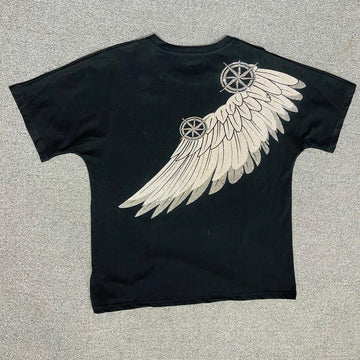 Black T-shirt with Golden Wings & Rhinestones